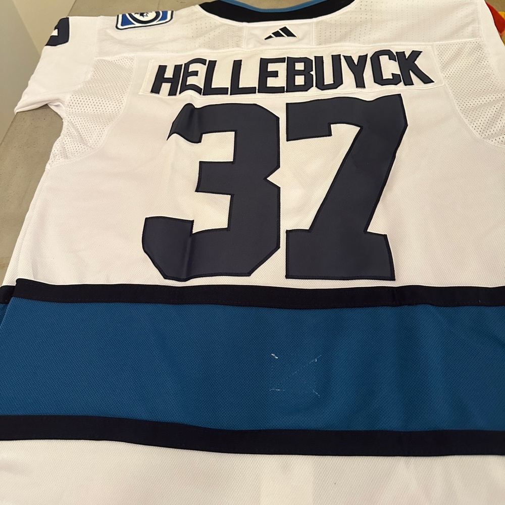Hellebuyck Hockey Jersey - White and Blue
